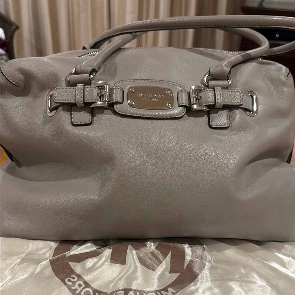 Large Michael Kors Gray Leather Tote Bag